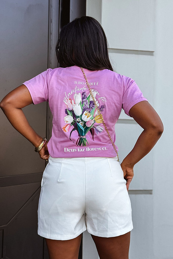 T-Shirt Deus faz florescer DTF - Violeta claro