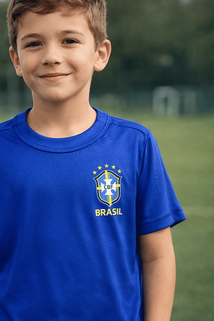 T-Shirt Infantil Brasão DTF Dry Fit - Azul Royal