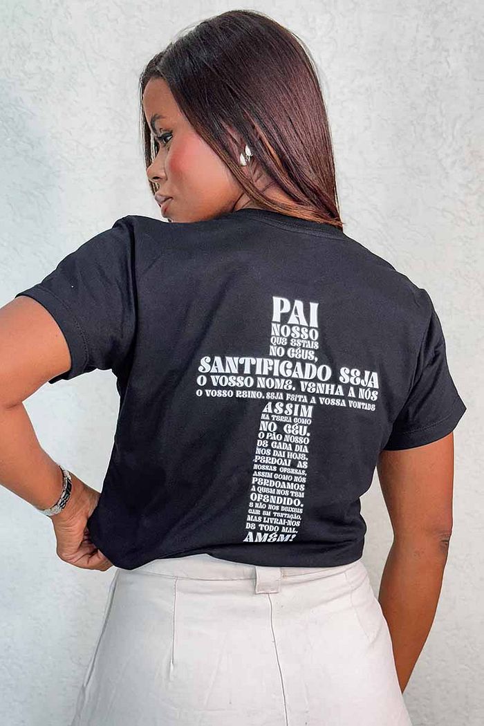 T-Shirt Oração pai nosso DTF - Preto