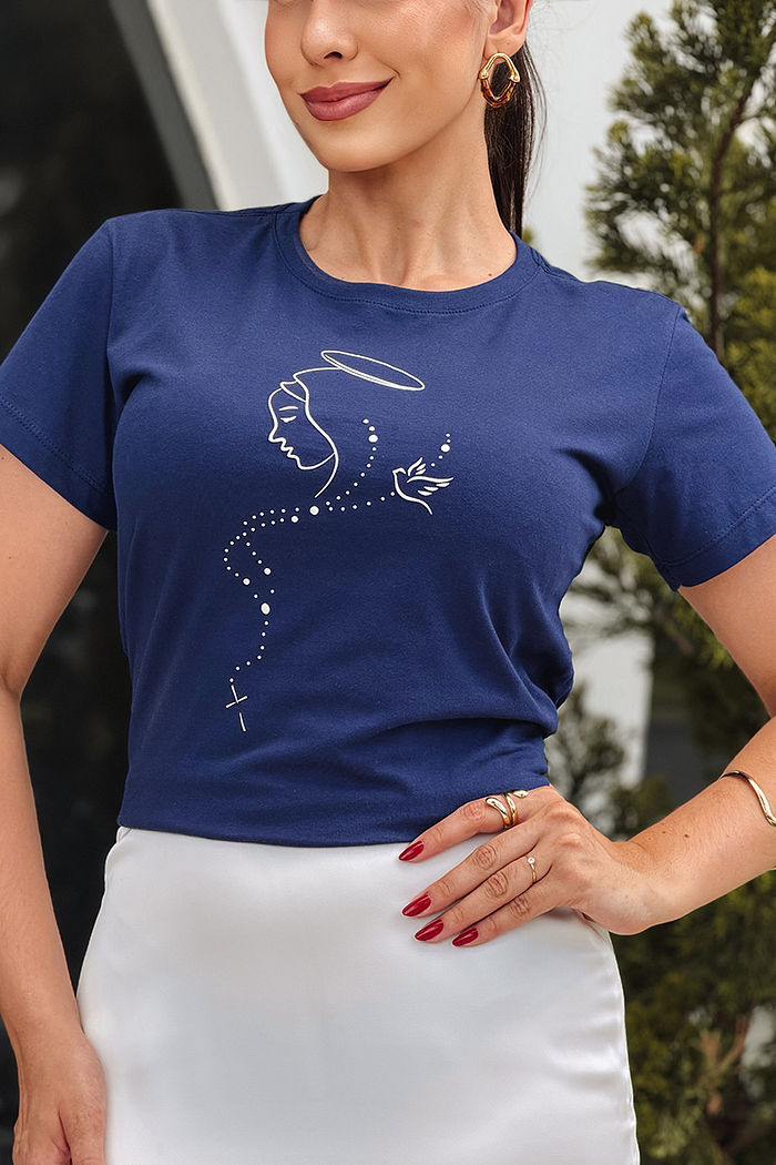 T-Shirt Terço Nossa Senhora AR - Marinho