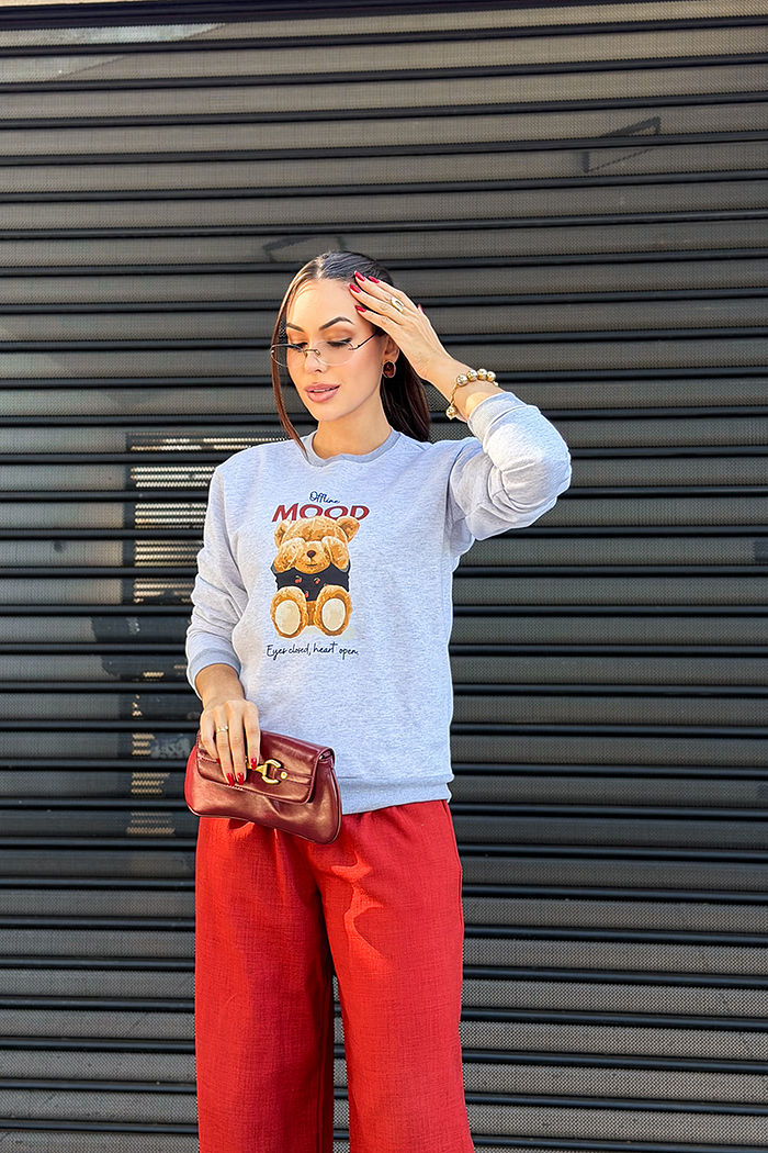 Moletom Gola Careca Offline Mood DTF - Mescla Branco