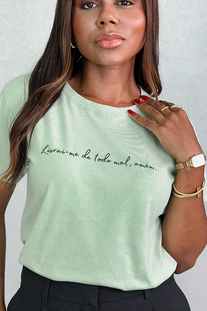 T-Shirt Livrai-me de todo mal, amém AR - Verde chá
