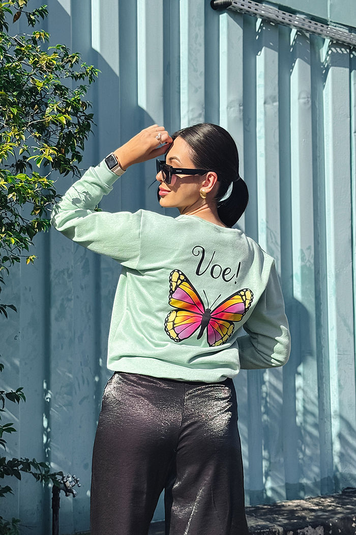Moletom Gola Careca Voe Borboleta - DTF - Verde Chá