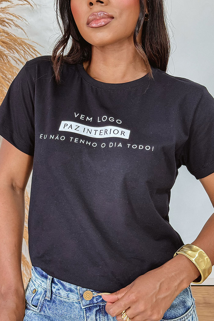 T-Shirt Vem logo paz interior - Preto