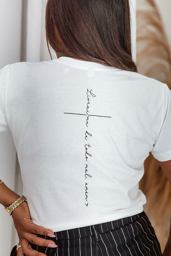 T-Shirt Livrai-me de todo mal (nas costas) - Neve