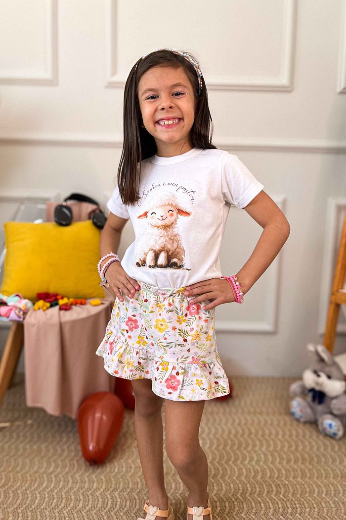 Camiseta Infantil O Senhor é meu pastor - Ovelhinha DTF - Neve