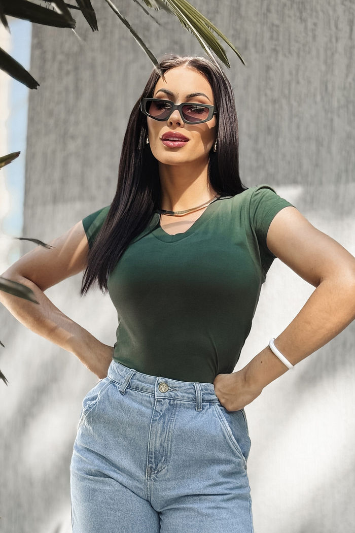 Blusa Baby Look Gola V Verde Musgo