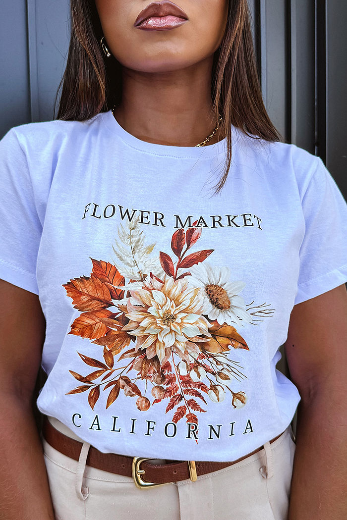 T-Shirt Flower market california DTF - Branco