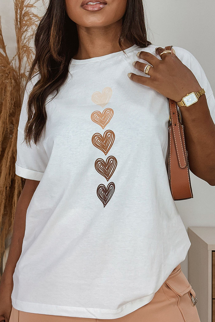 Oversized feminina Cinco corações DTF - Branco