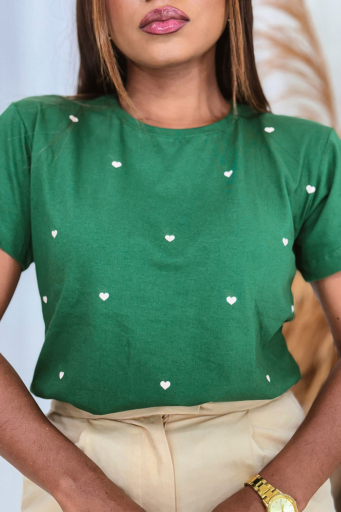 T-Shirt Corações pequenos poá - Verde Floresta
