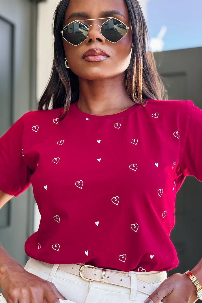 T-Shirt Mini corações poá - Bordô