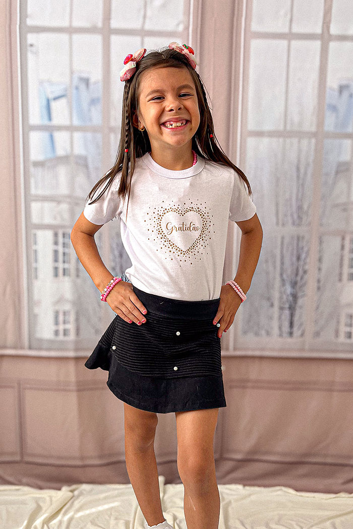 T-Shirt Infantil Coração Gratidão DTF - Branco