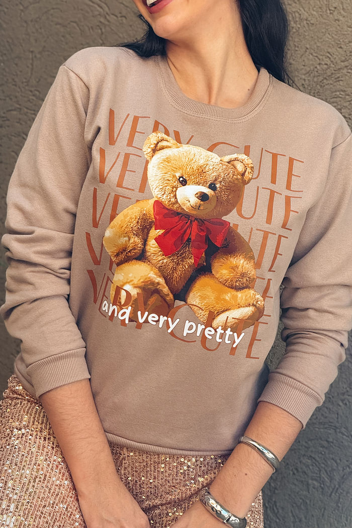 Moletom Gola Careca Very Cute urso DTF – Brown