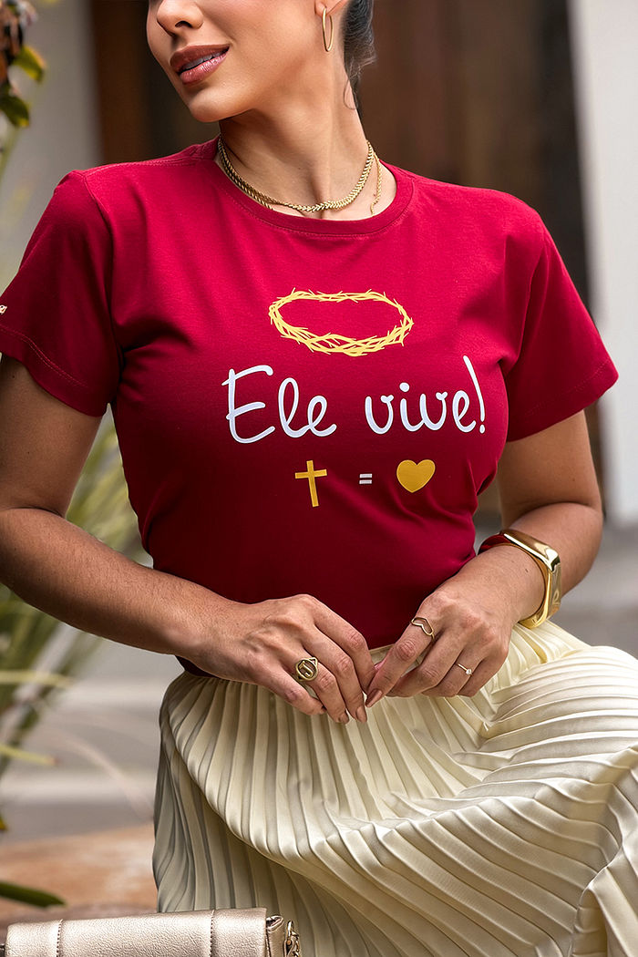 T-Shirt Ele vive - Coroa DTF - Bordô