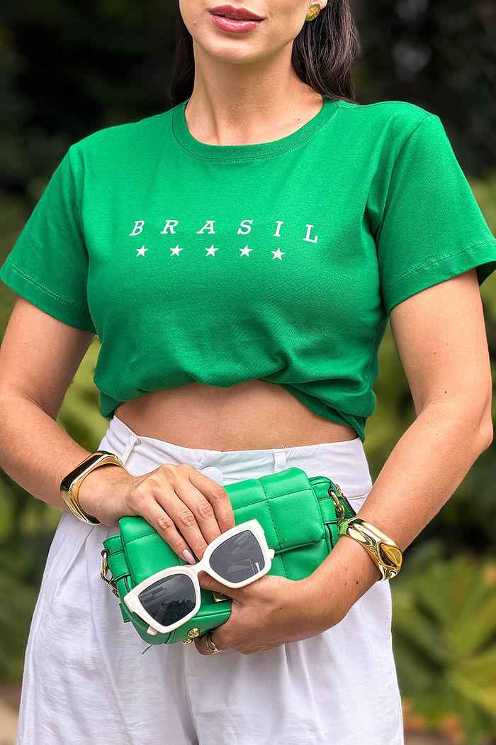 T-Shirt Brasil 5 Estrelas DTF - Verde Bandeira