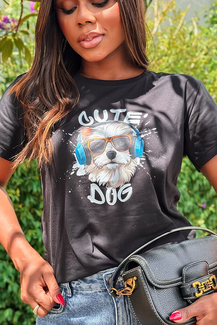 T-Shirt Cute Dog DTF - Preto