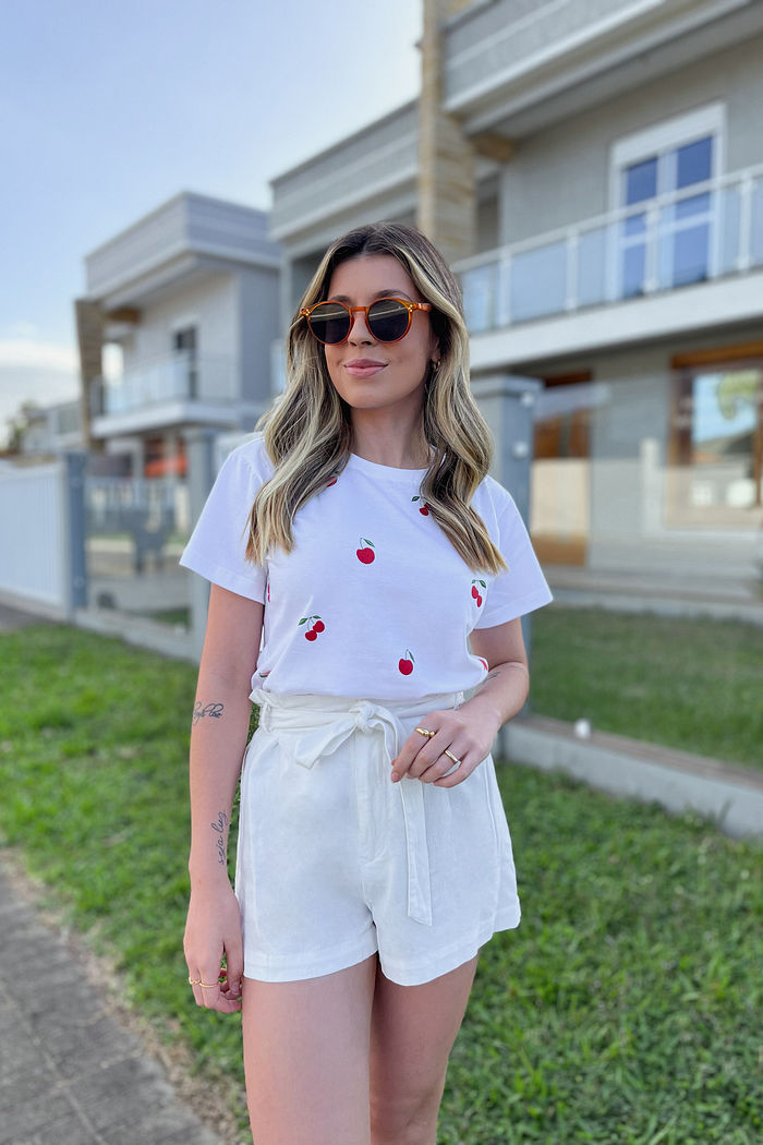 T-Shirt Cerejas poá - Neve