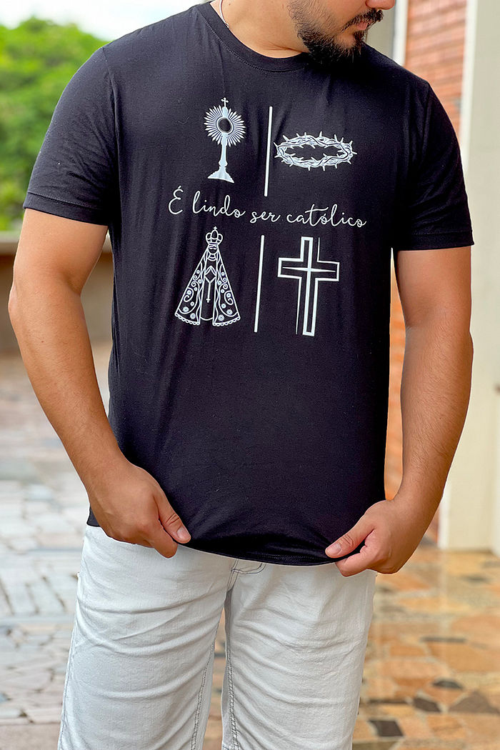 Max Tee Símbolos - É lindo ser católico DTF - Preto