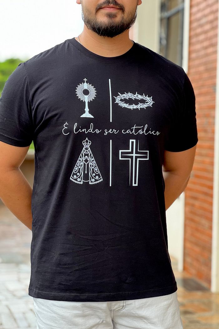 Max Tee Símbolos - É lindo ser católico DTF - Preto