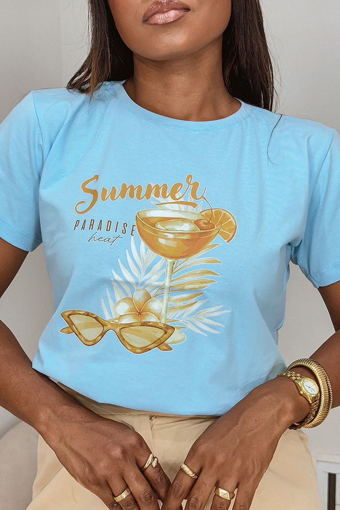 T-Shirt Summer paradise DTF - Azul Claro