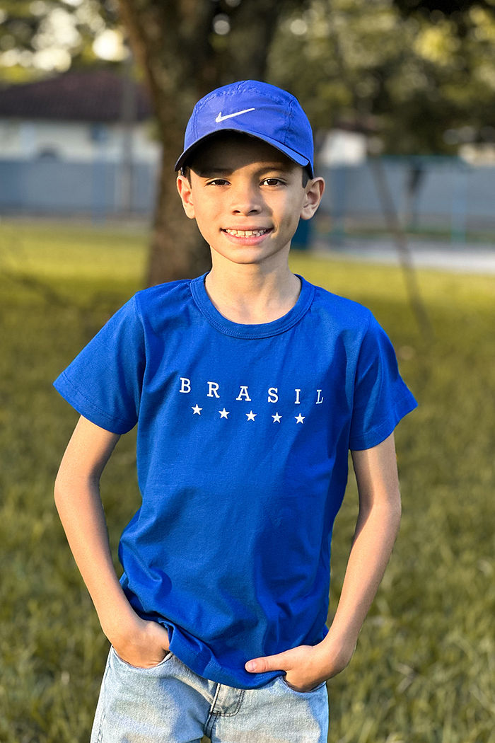 T-Shirt Infantil Brasil 5 Estrelas DTF - Azul Especial