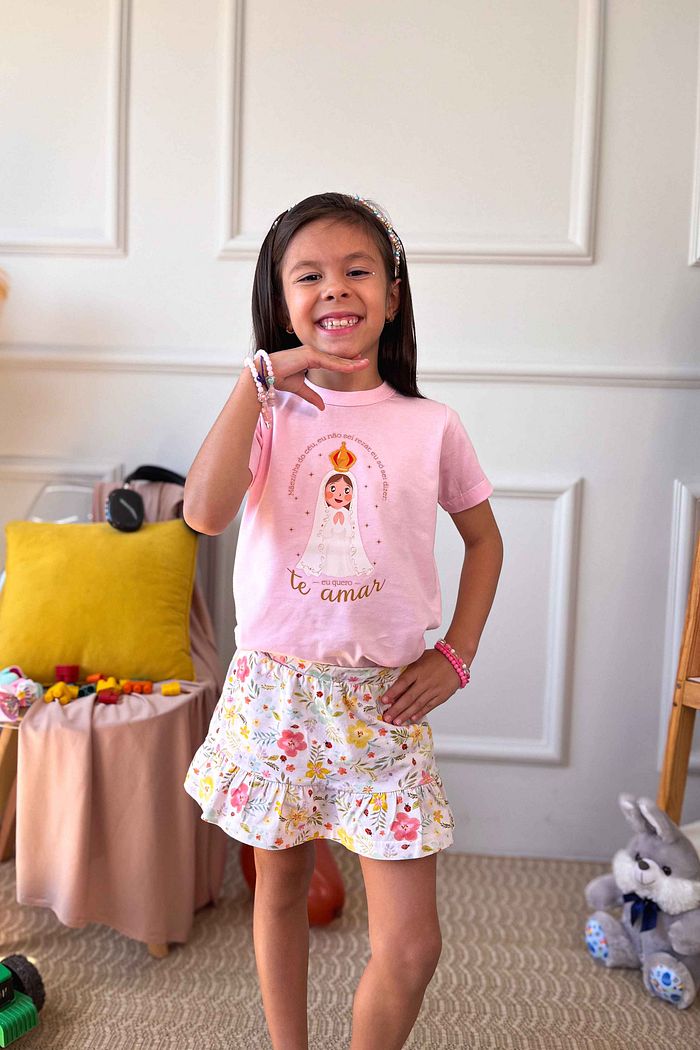 Camiseta Infantil Mãezinha do céu N.S. Fátima DTF - Rosa bebê