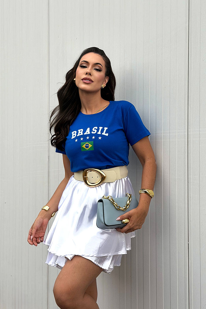 T-Shirt Brasil - Estrelas Bandeira DTF - Azul Especial