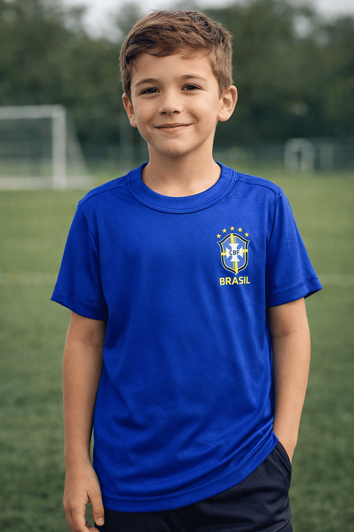 T-Shirt Infantil Brasão DTF Dry Fit - Azul Royal