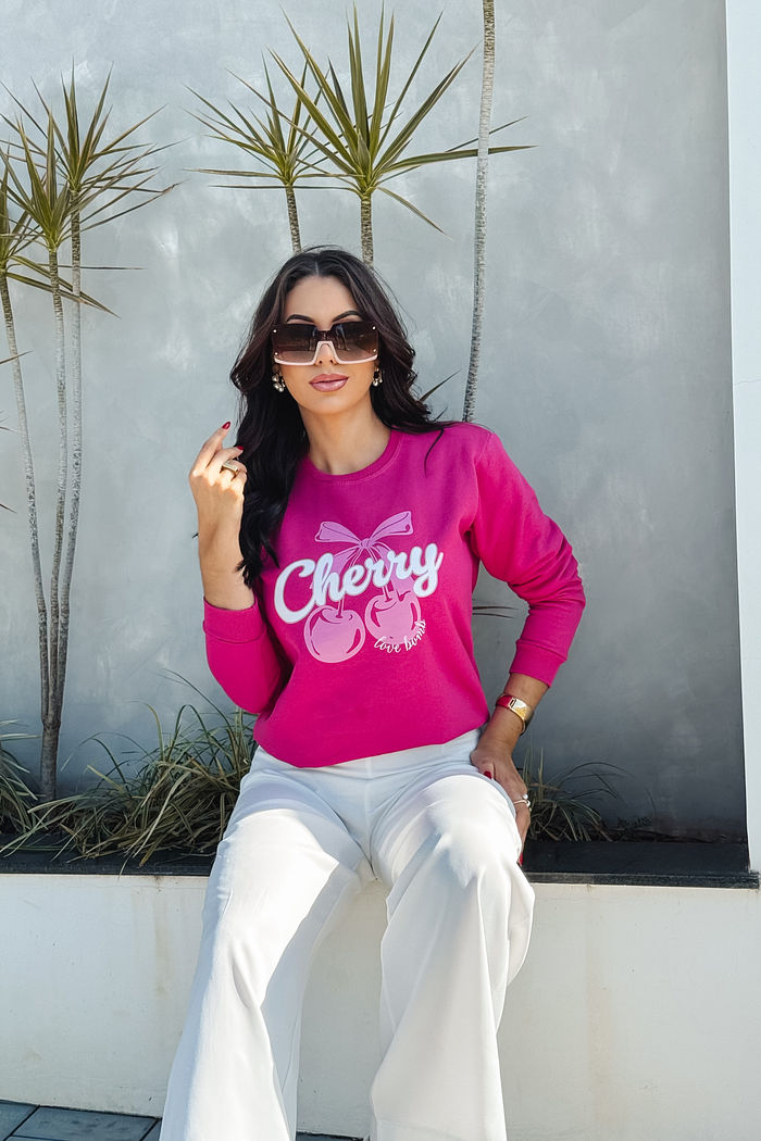 Moletom Gola Careca Cherry Love bomb DTF - Pink