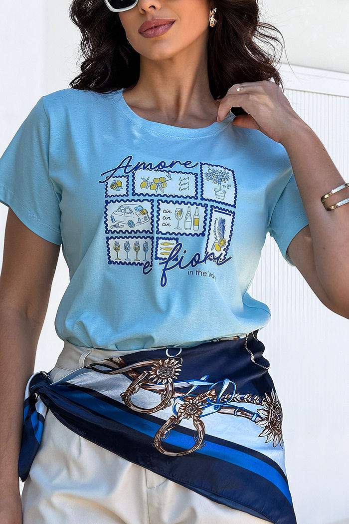 T-Shirt Amore e fiore DTF - Azul Claro