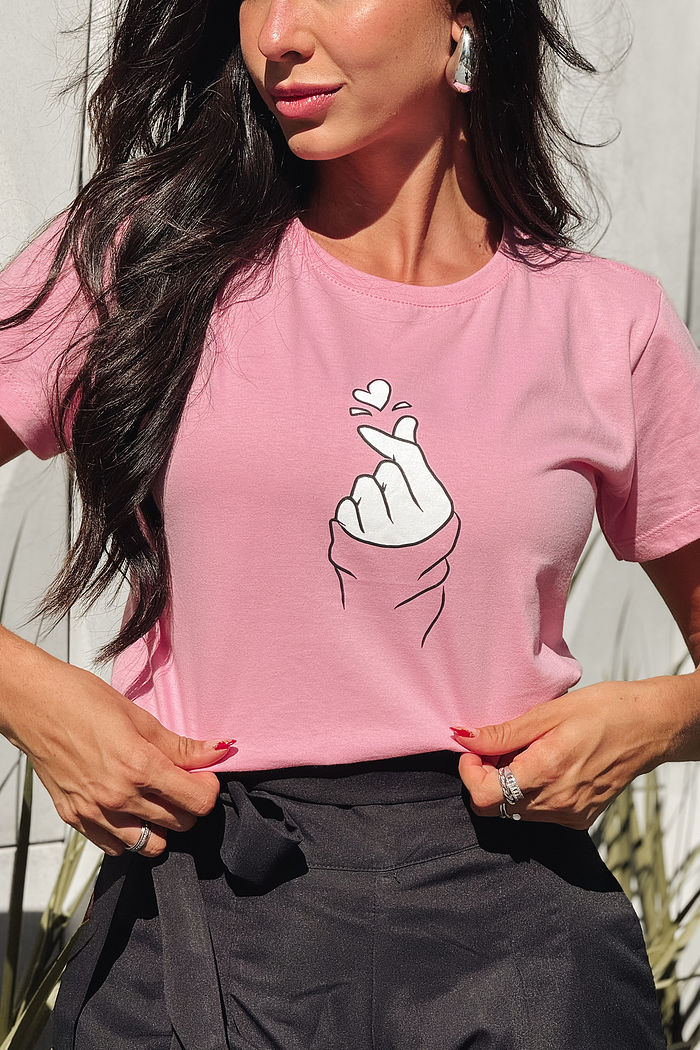 T-Shirt Coração coreano - Rosa chiclete