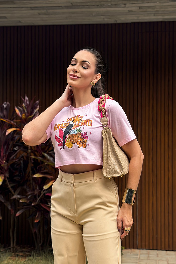 Cropped soltinho Emily Verão Brasileiro DTF - Rosa Bebê