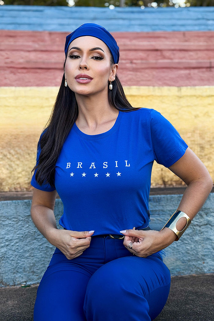 T-Shirt Brasil 5 Estrelas DTF - Azul Especial