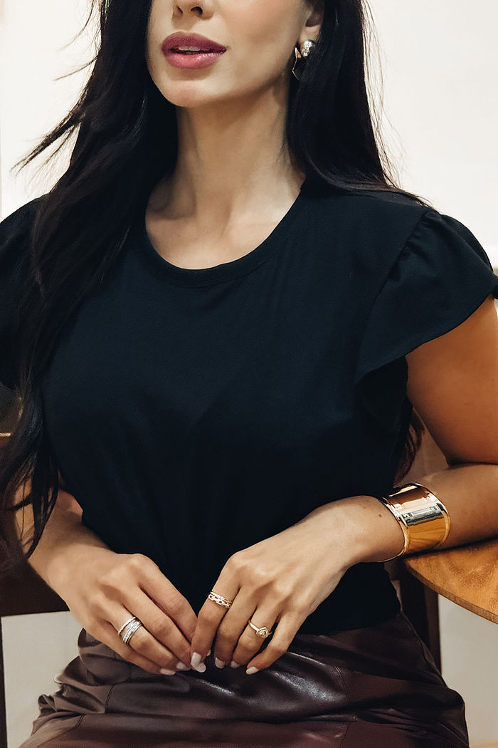 Blusa Isis Manga Fru Fru Preto