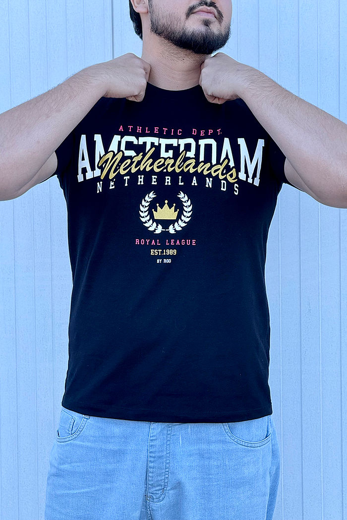 Max Tee Unissex Amsterdam Netherlands - Preto