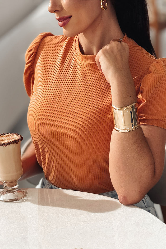 Blusa Bela Manga Princesa Canelada - Caramelo