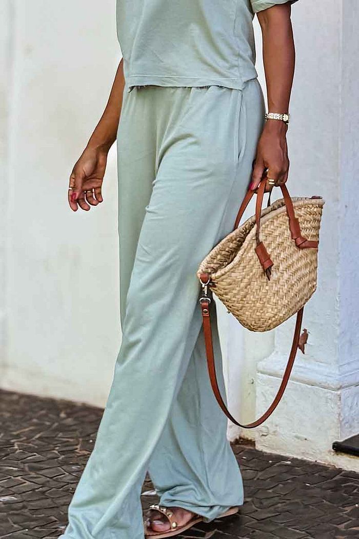 Calça Mel Wide Leg Moletinho - Verde Sálvia