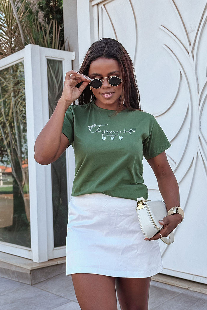 T-Shirt Tua graça me basta DTF - Verde Oliva