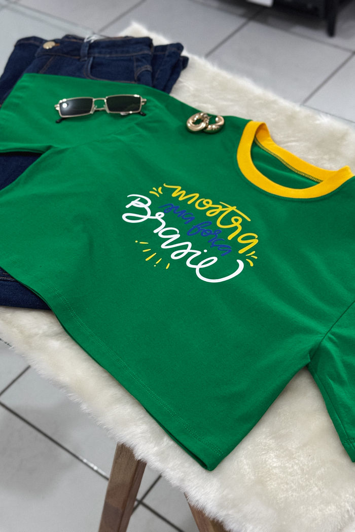 Cropped Oversized Brasil Mostra Tua Força - Verde