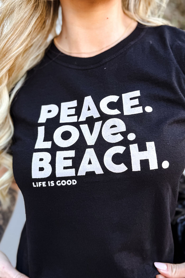 Tshirt Premium - Peace, Love, Beach - Preto
