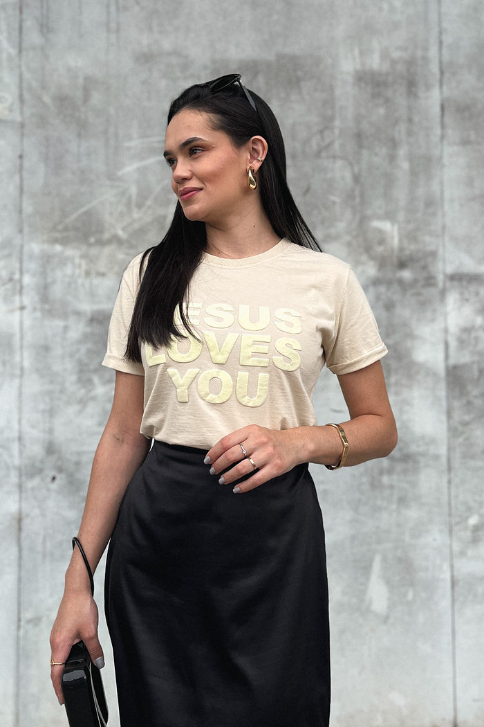 Tshirt Premium - Jesus Loves You - Bege