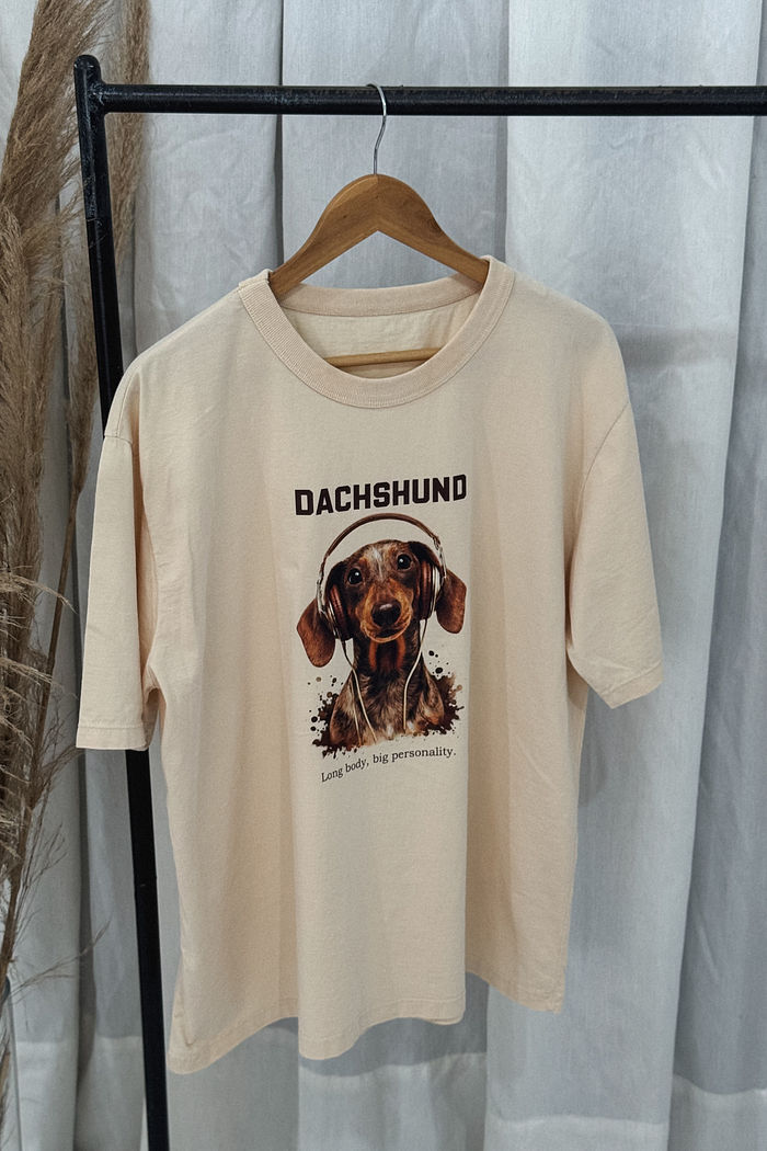 T-shirt Oversized - Dachshund - Bege