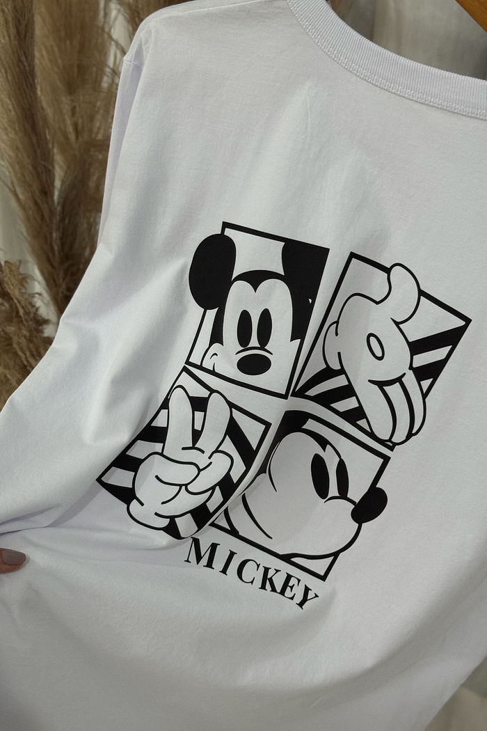 T-shirt Oversized - Mickey Quadrados - Branca