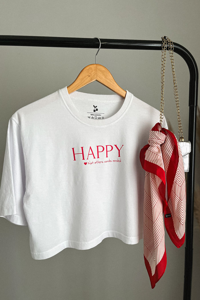 Cropped Oversized - Happy - Branca