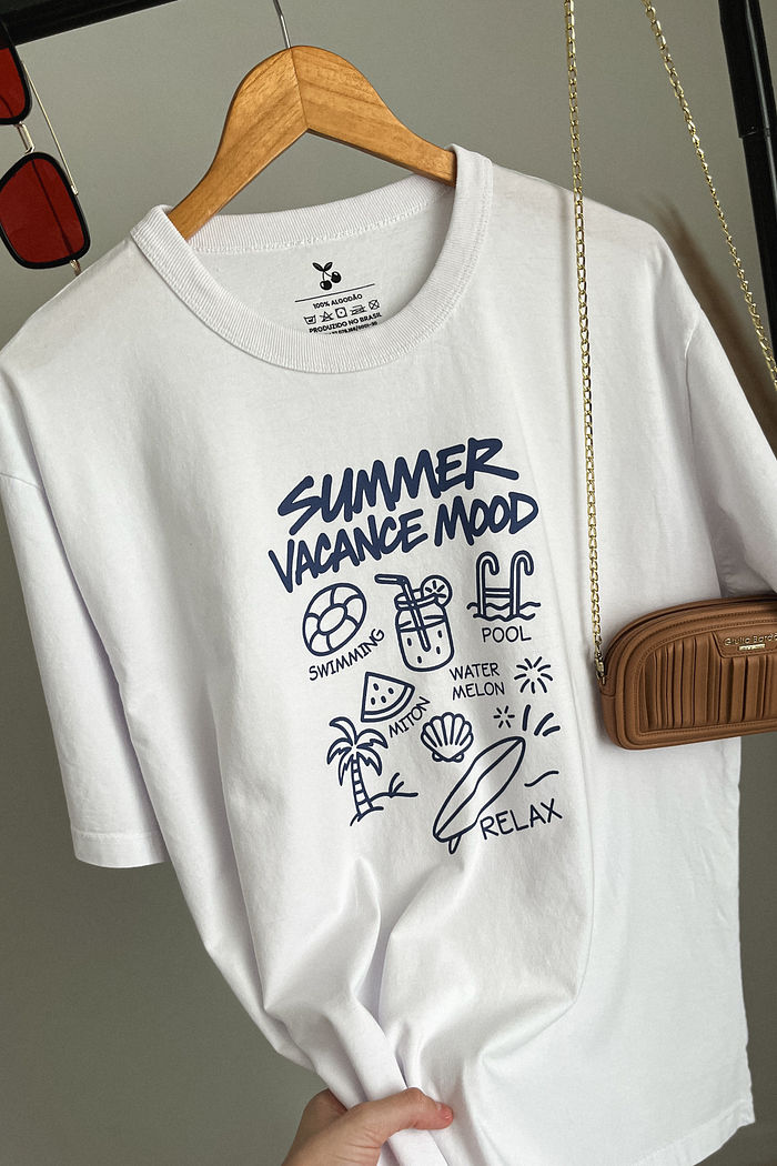 T-shirt Oversized - Summer Vacance -  Branca