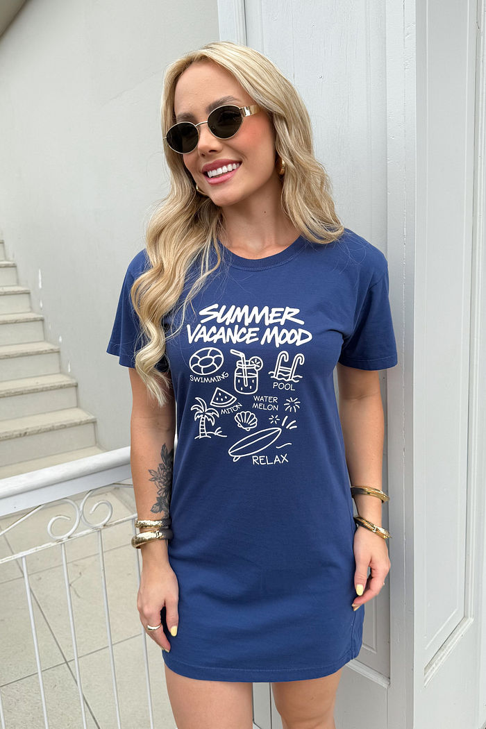 Vestido Tee - Summer Vacance - Azul Marinho