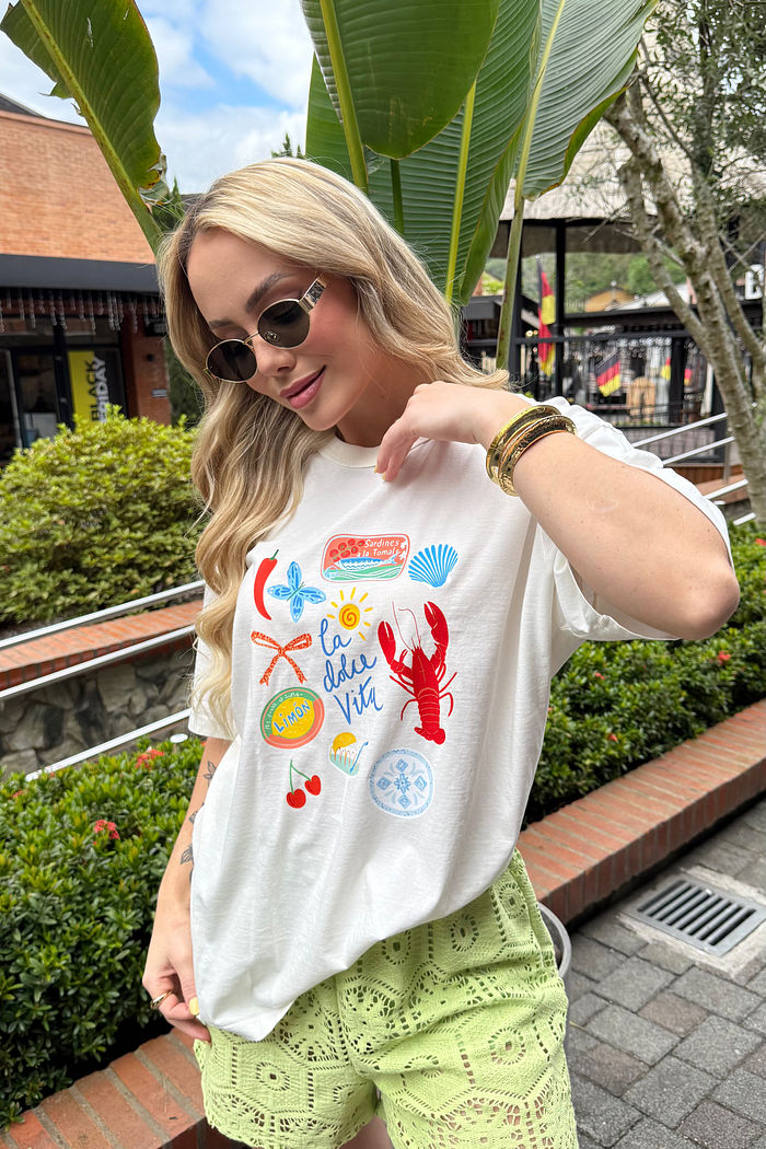 T-shirt Oversized - Lagosta Dolce Vita - Off White
