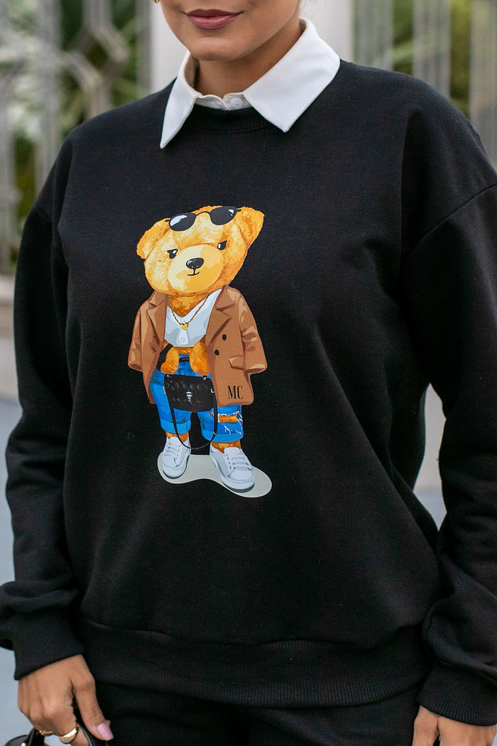 Conjunto de Moletom Sofy Estampado - Preto