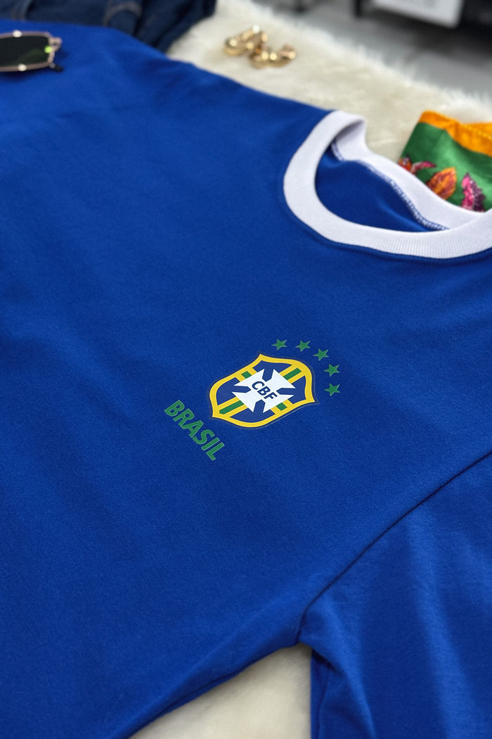 Cropped Oversized Copa Brasão - Azul