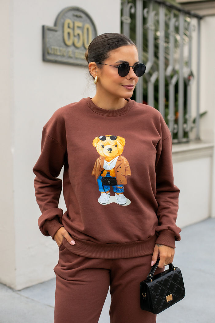 Conjunto de Moletom Sofy Estampado - Marrom